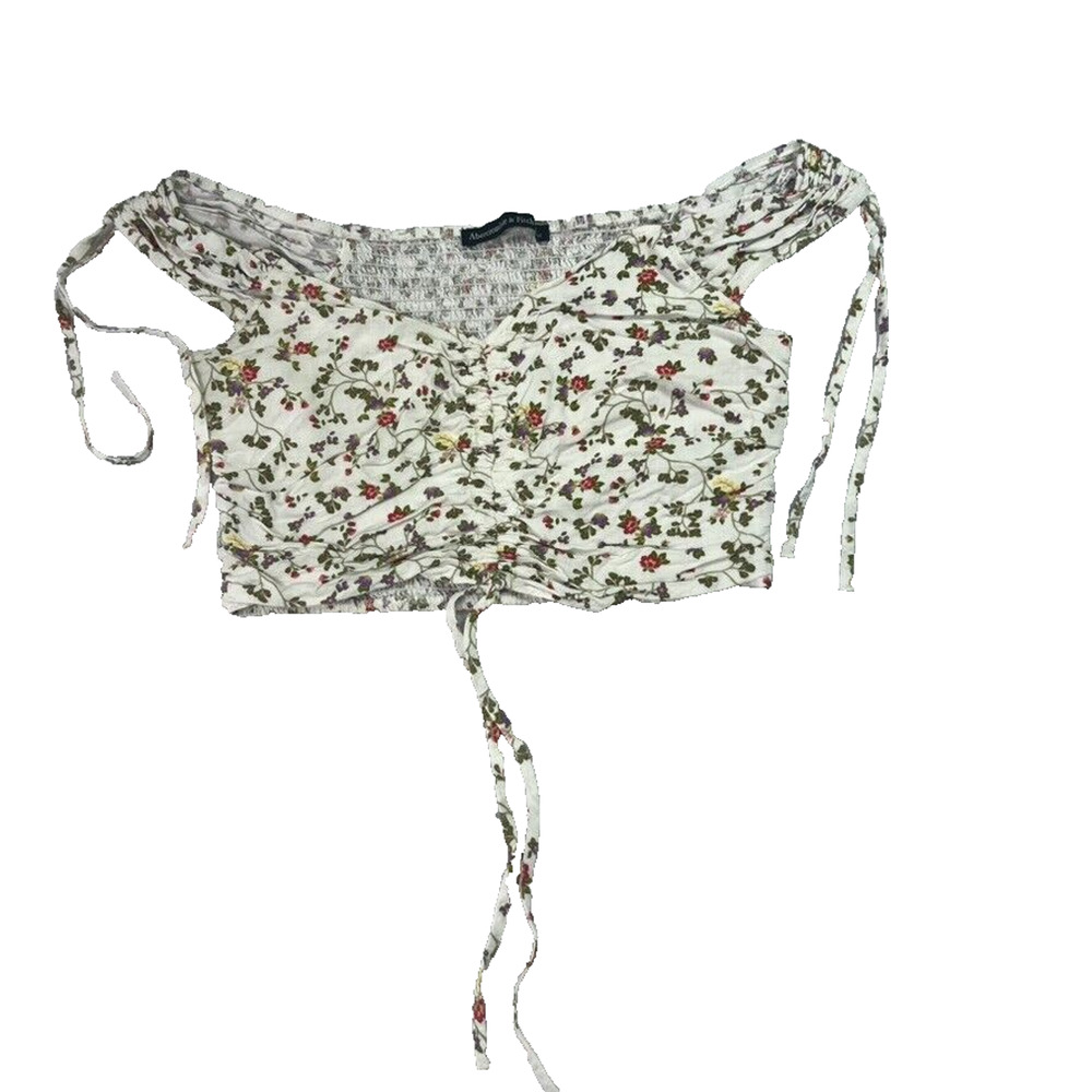 Abercrombie & Fitch Blouse Womens Small Crop Top Off Shoulder Smocked Tie Floral